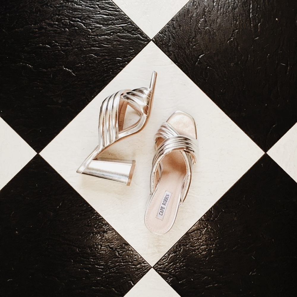 Silver Disco Slides w/ Chunky Heel